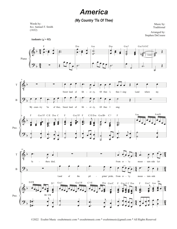 America (My Country, 'Tis of Thee) (Duet for Tenor and Bass solo) (arr. Stephen DeCesare)