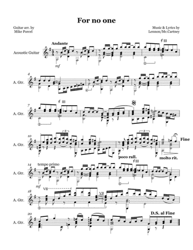 For No One (arr. Mike Porcel)