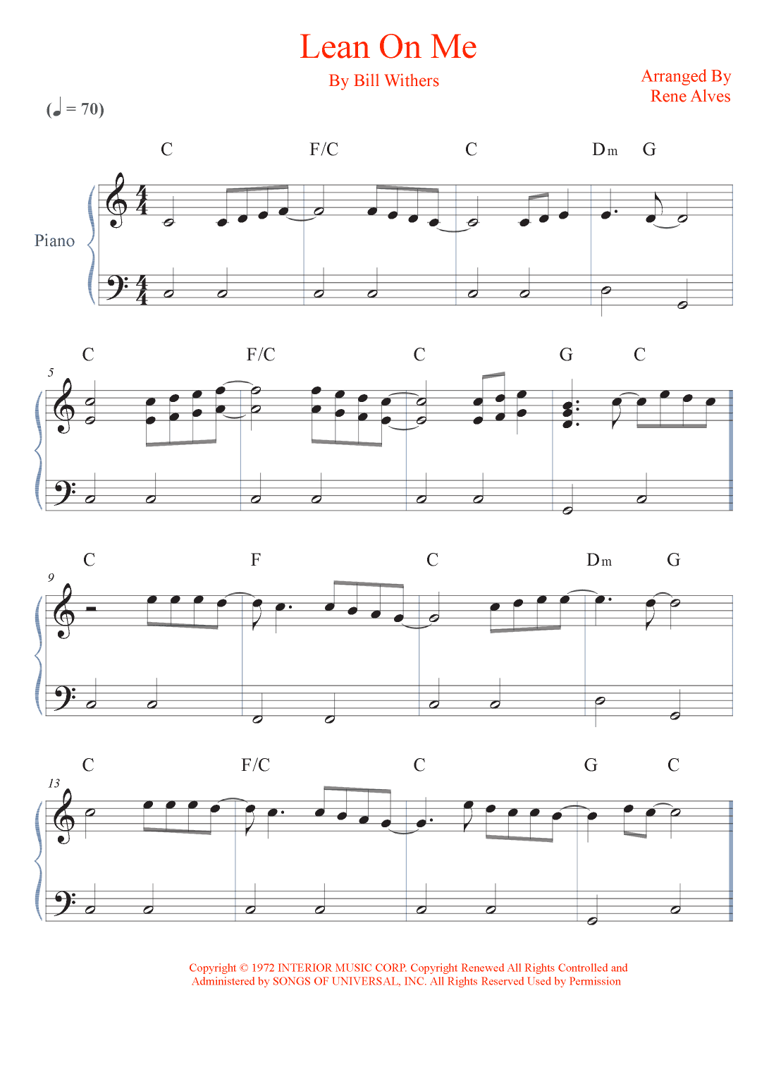 Lean On Me (arr. Rene Alves)