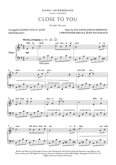 Close To You (arr. Danilo "Daca" Alves)