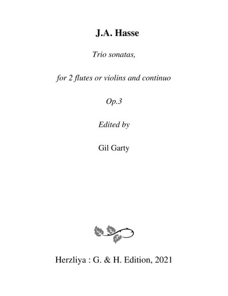 6 Trio sonatas Op.3 for 2 flutes or violins and continuo (London, J. Oswald [1757]) (arr. Gil Garty)