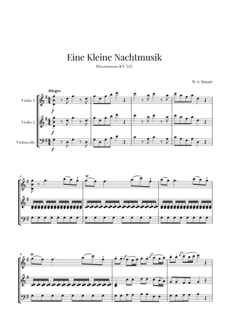 Eine Kleine Nachtmusik for 2 Violins and Cello (arr. Cadenza Editions)