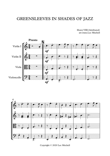 Greensleeves In Shades of Jazz (arr. Lee Mitchell)