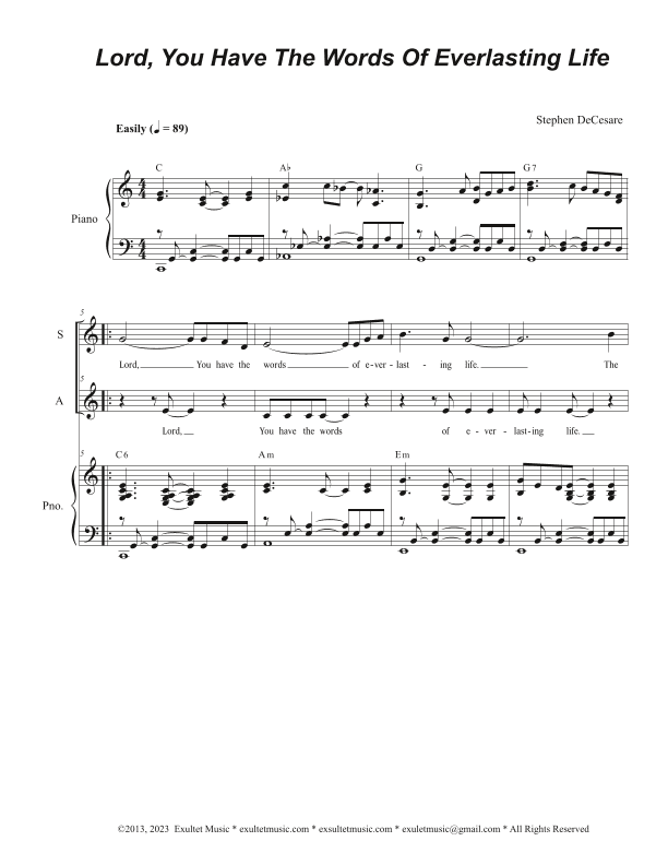 Lord, You Have The Words Of Everlasting Life (Duet for Soprano and Alto solo)