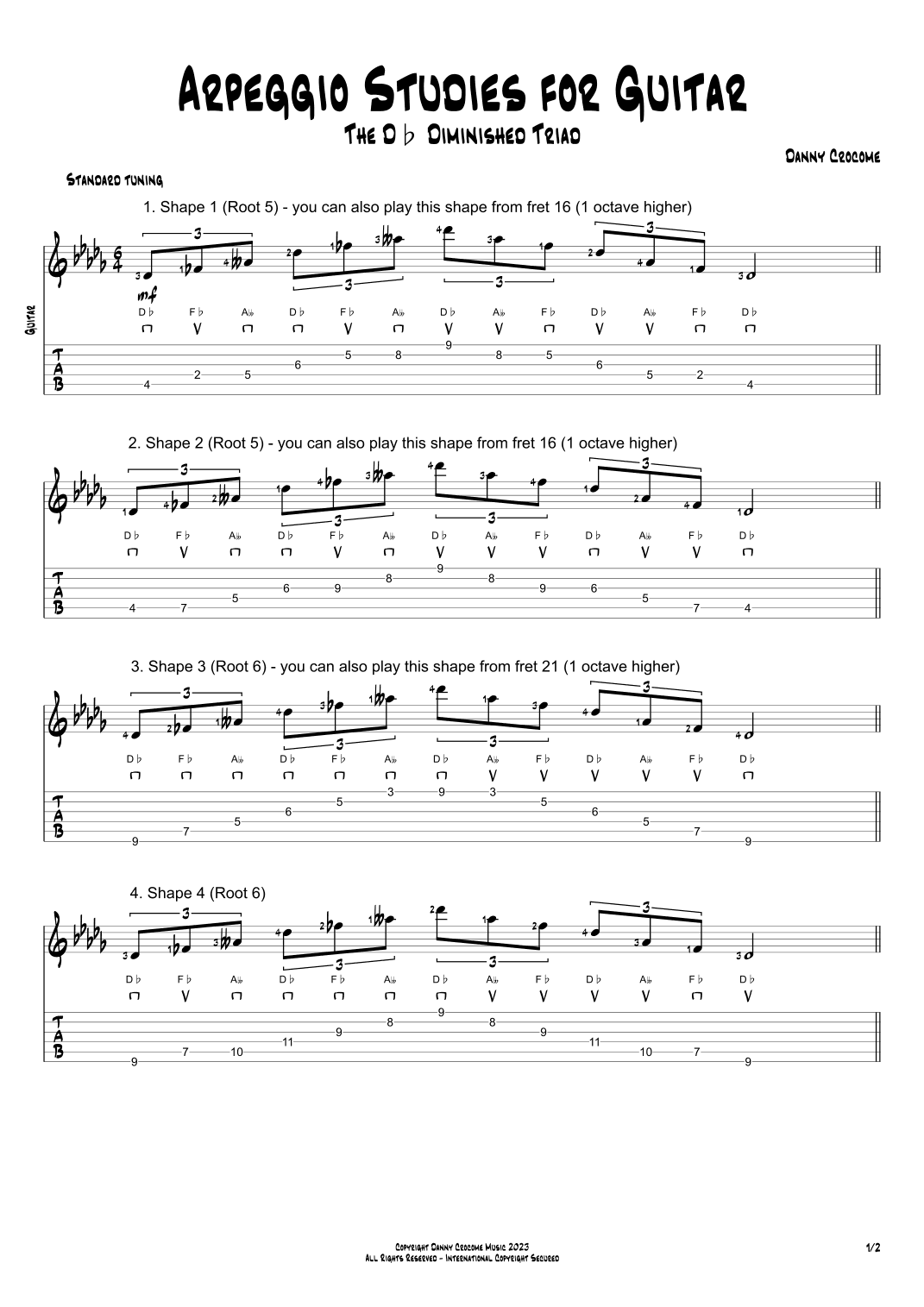 Arpeggio Studies for Guitar - The Db Diminished Triad