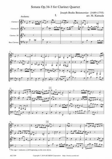 Sonata Op.34-3 for Clarinet quartet (arr. Mikio Kamada)