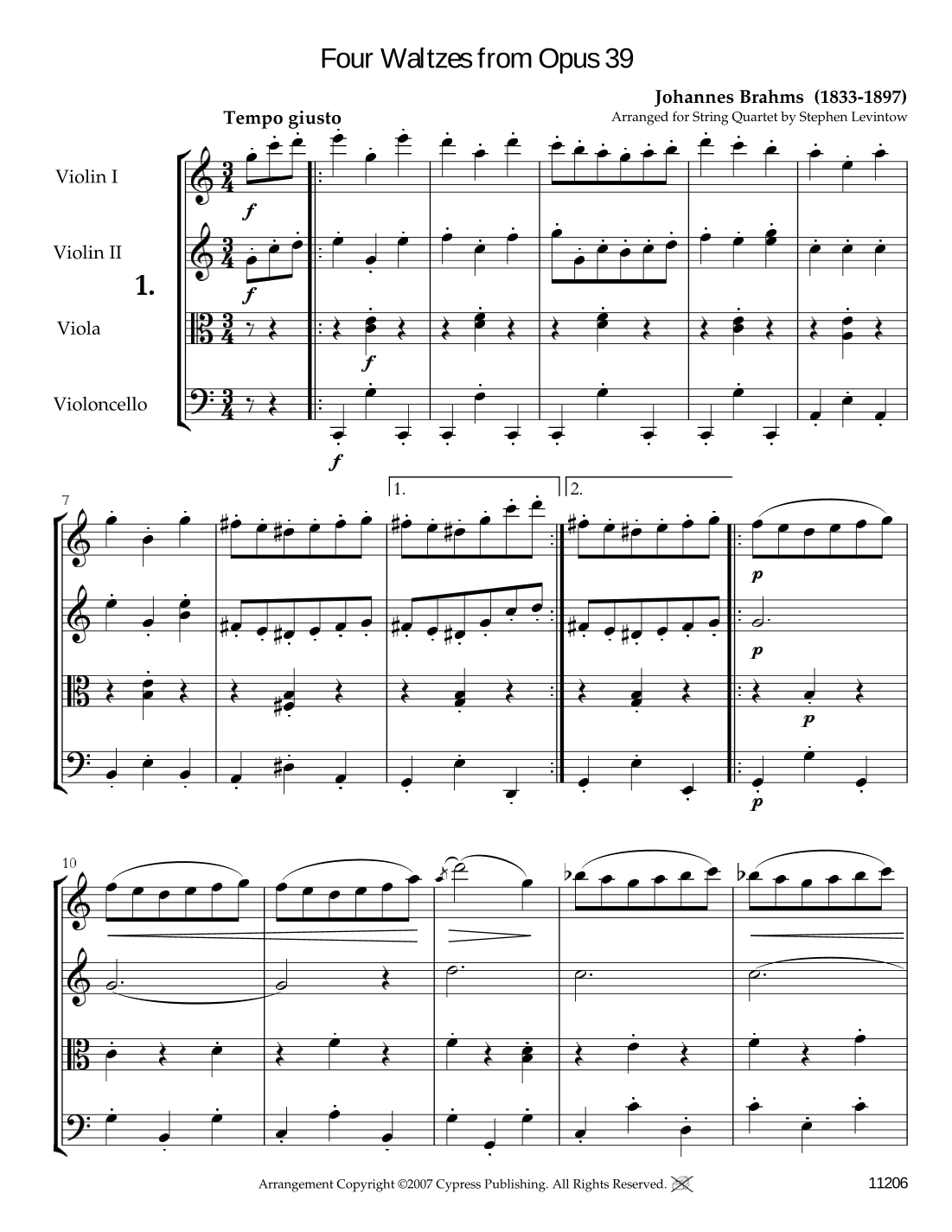Four Waltzes from Opus 39 (arr. Stephen Levintow)