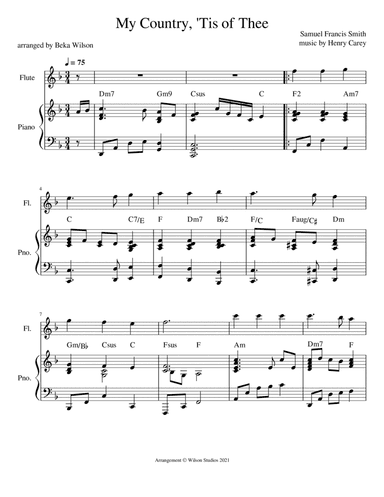 America (My Country 'Tis of Thee)--flute solo (arr. Beka Wilson)