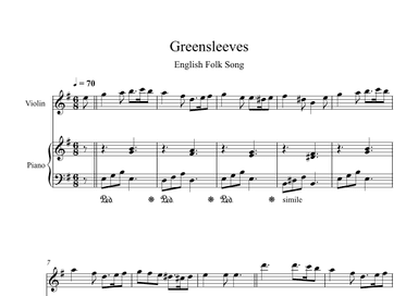 Greensleeves - English Folk Song (Violin + Piano) (arr. Digital Book Music)