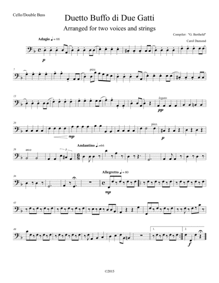 Duetto Buffo de Due Gatti arranged for two voices and string orchestra: Cello/Double Bass (arr. Carol Dumond)