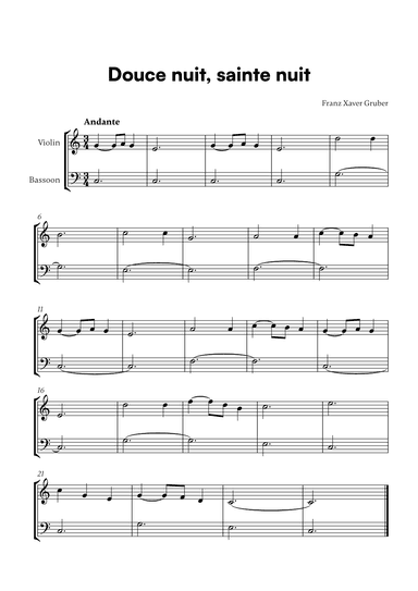 Douce nuit, sainte nuit (for Violin and Bassoon) (arr. Cadenza Editions)