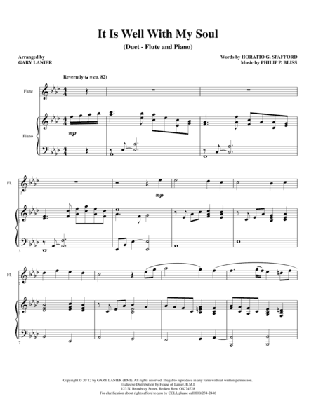 IT IS WELL WITH MY SOUL (Duet – Flute and Piano/Score and Parts) (arr. Gary Lanier)