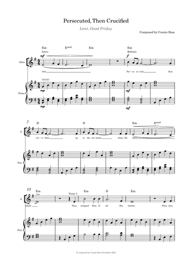 Persecuted Then Crucified solo and piano key of G
