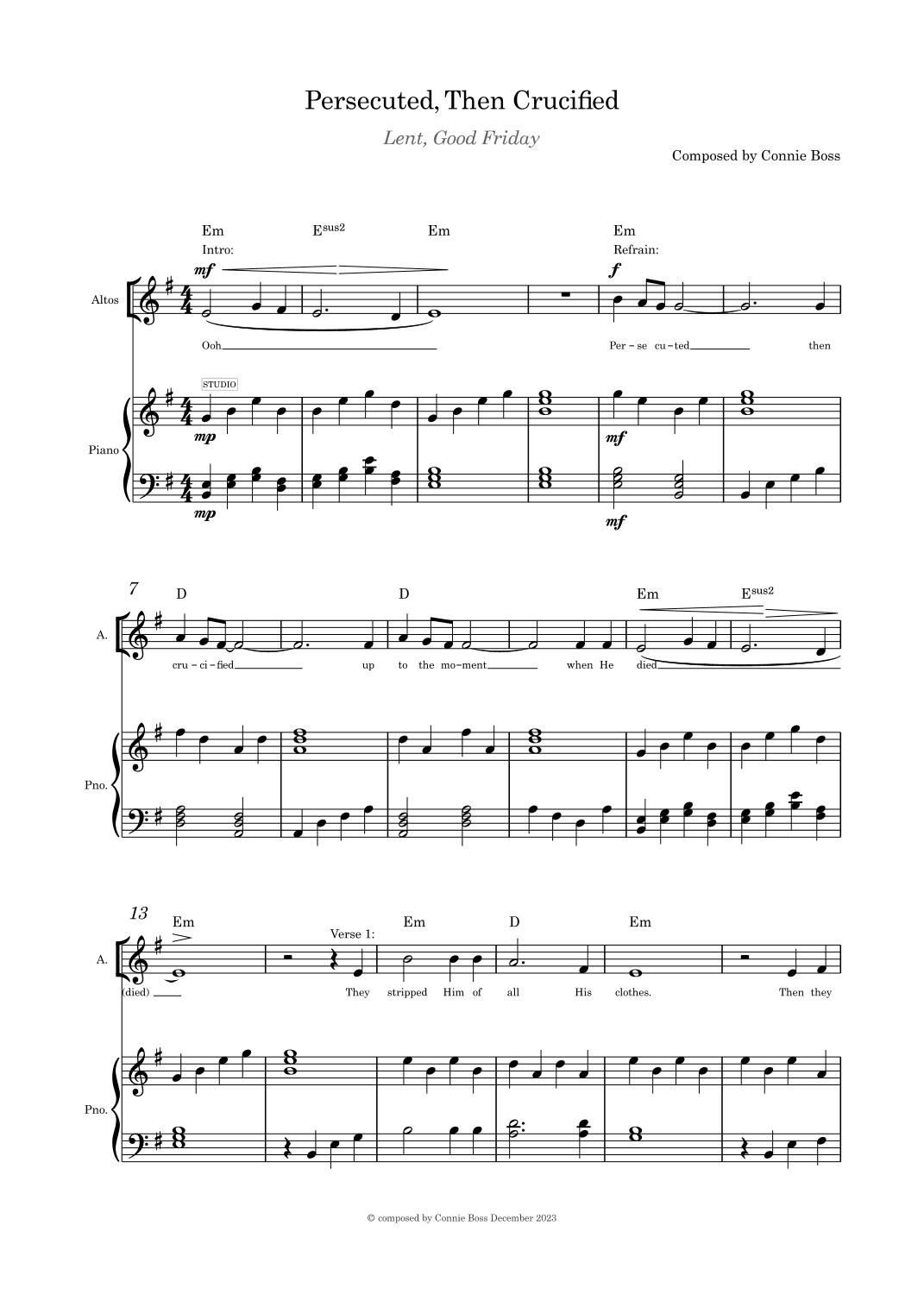 Persecuted Then Crucified solo and piano key of G