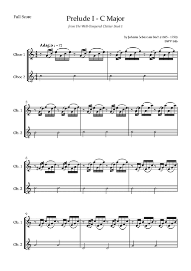 Prelude 1 in C Major BWV 846 (from Well-Tempered Clavier Book 1) for Oboe Duo (arr. Fabio Britto)