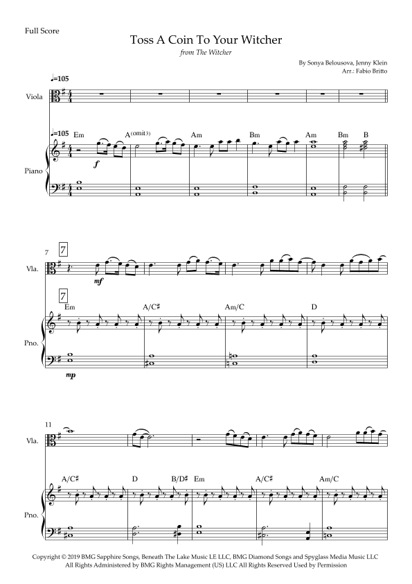 Toss A Coin To Your Witcher (arr. Fabio Britto)