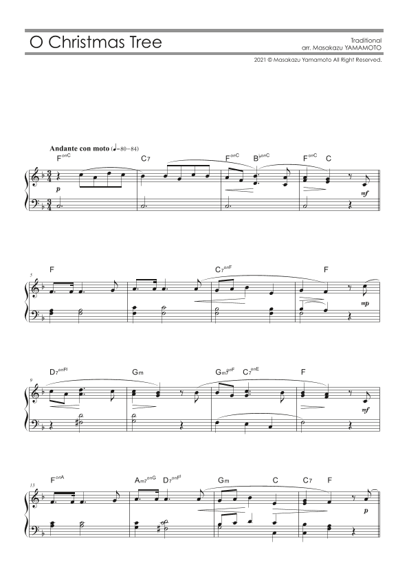 O Christmas Tree [Piano solo / beginner / Christmas Music Arr.] (arr. Masakazu YAMAMOTO)