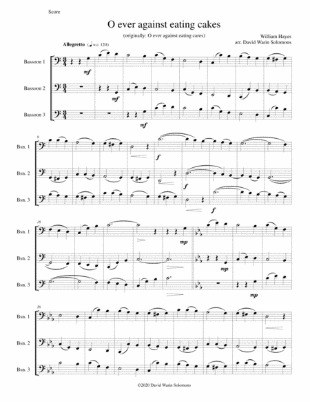 Variations on O ever against eating cakes for 3 bassoons (arr. David Warin Solomons)