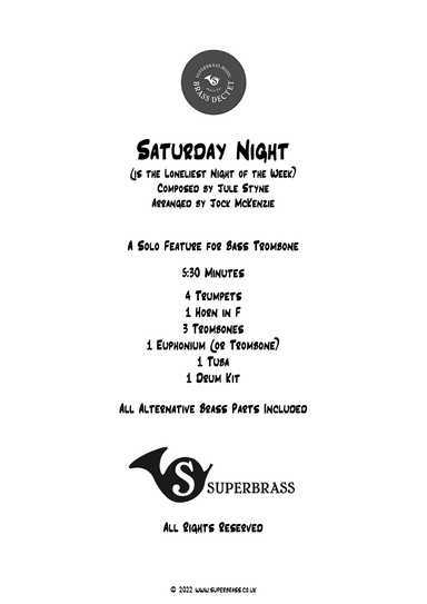 Saturday Night (is The Loneliest Night Of The Week) (arr. Jock McKenzie)