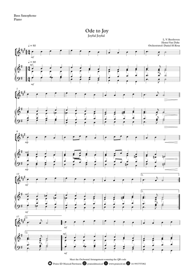 Ode to Joy - Joyful Joyful - Easy Bass Saxophone and Piano (arr. Daniel H Rosa)