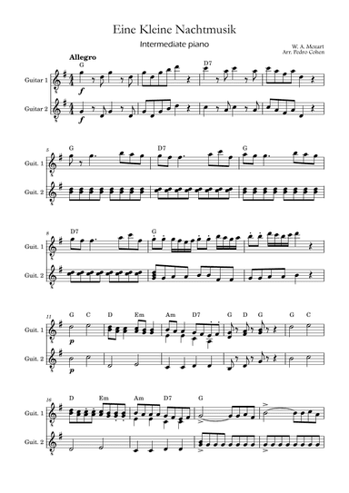 Eine Kleine Nachtmusik - guitar version w/ chords (atraditional notation only) (arr. Pedro Cohen)