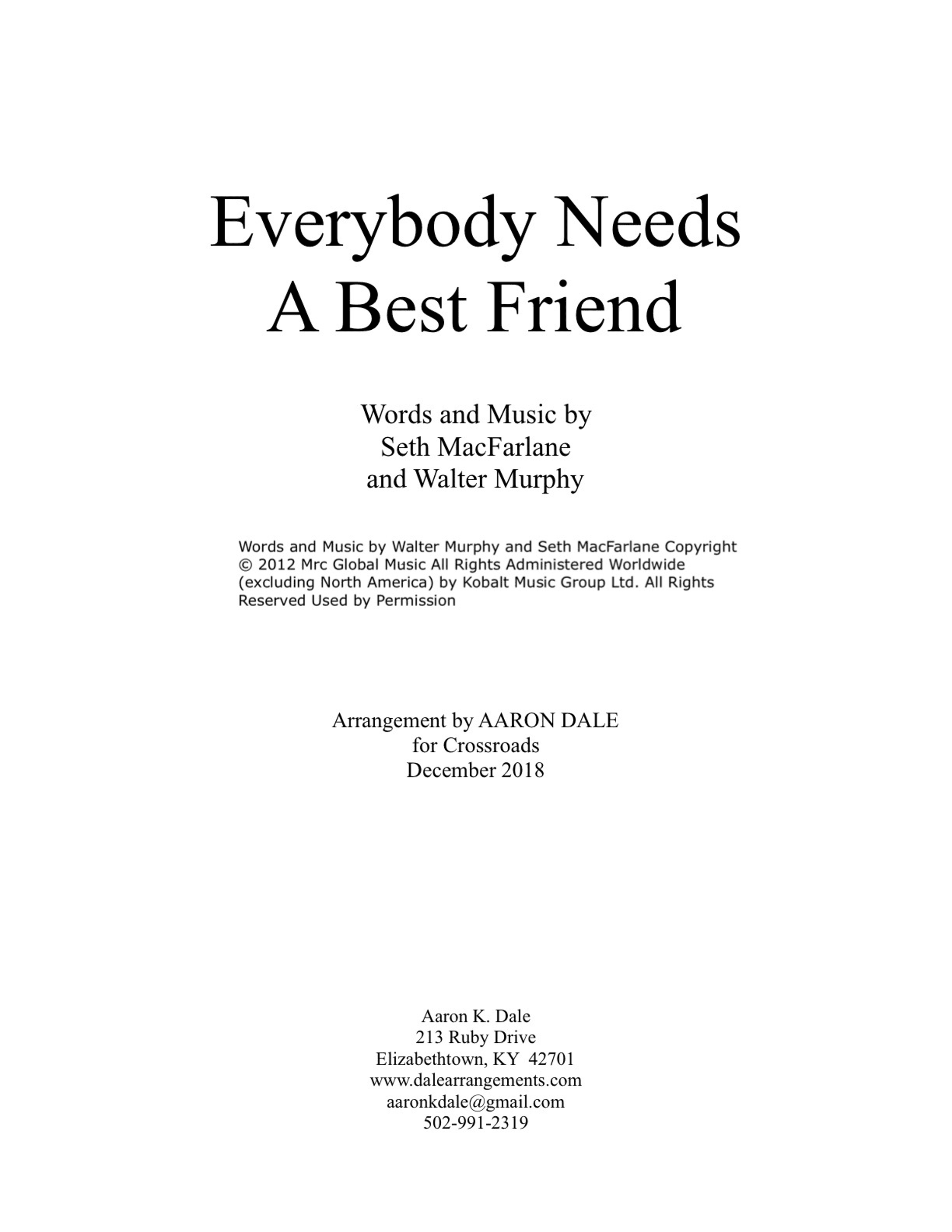 Everybody Needs A Best Friend (arr. Aaron Dale)