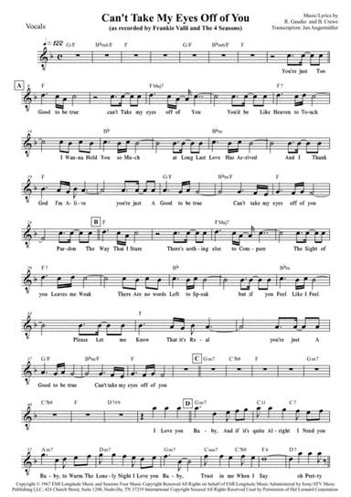 Can't Take My Eyes Off Of You (arr. Jan Angermüller)