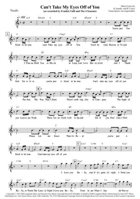 Can't Take My Eyes Off Of You (arr. Jan Angermüller)