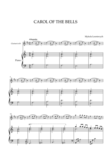 Mykola Leontovych - Carol of The Bells (for Clarinet in Bb and Piano) (arr. Cadenza Editions)