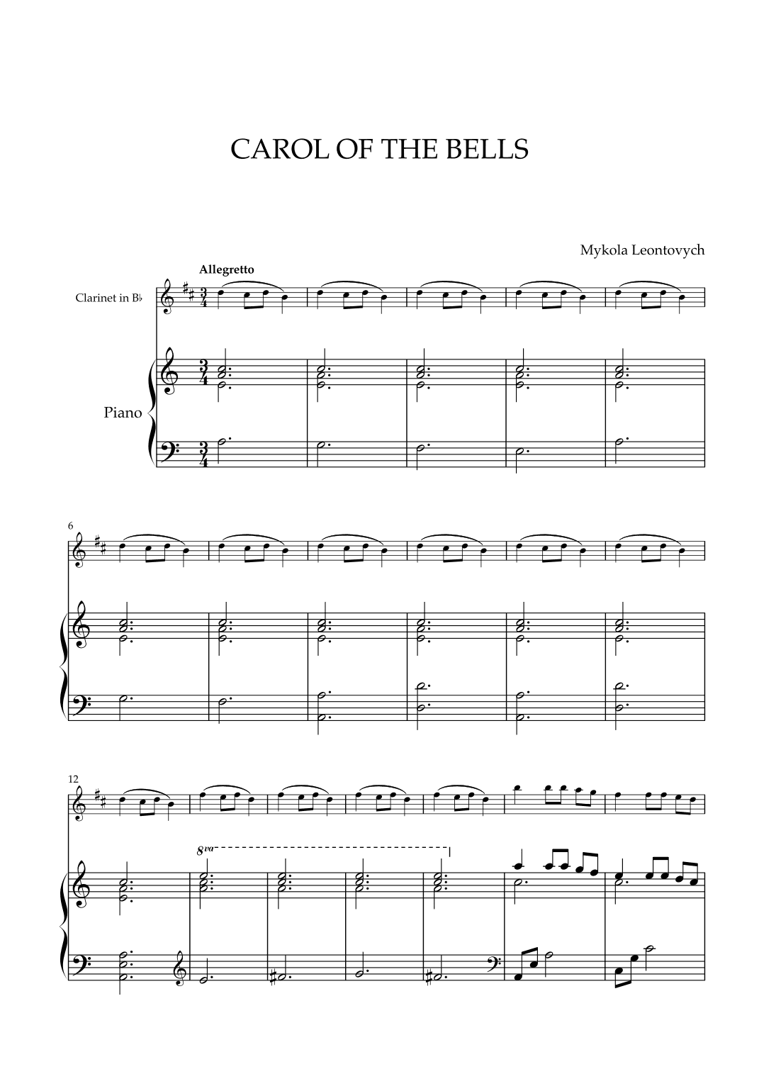 Mykola Leontovych - Carol of The Bells (for Clarinet in Bb and Piano) (arr. Cadenza Editions)