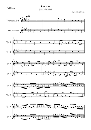 Canon - Johann Pachelbel (Wedding/Reduced Version) for Trumpet in Bb Duo (arr. Fabio Britto)