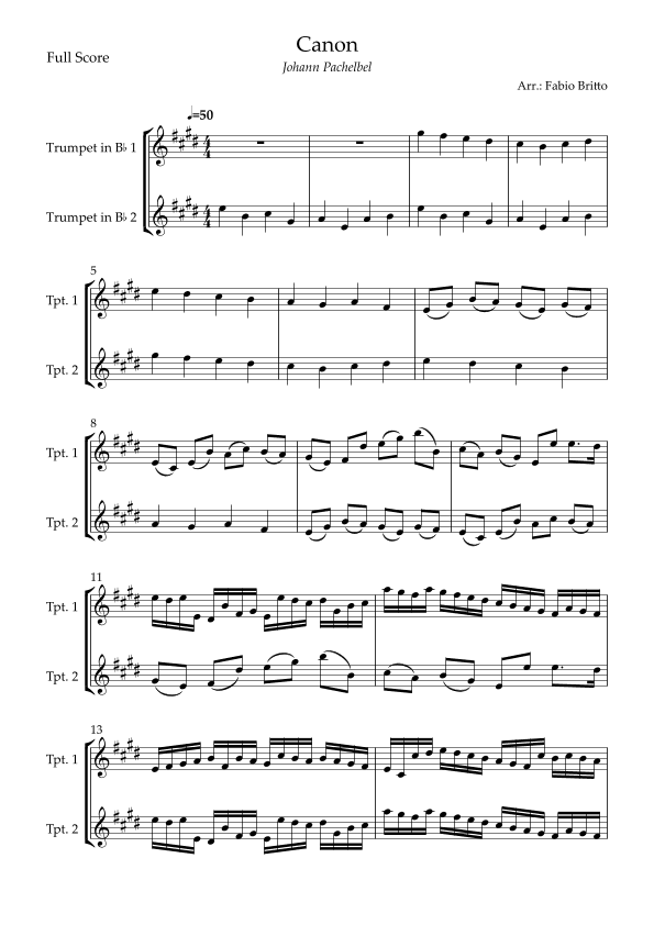 Canon - Johann Pachelbel (Wedding/Reduced Version) for Trumpet in Bb Duo (arr. Fabio Britto)
