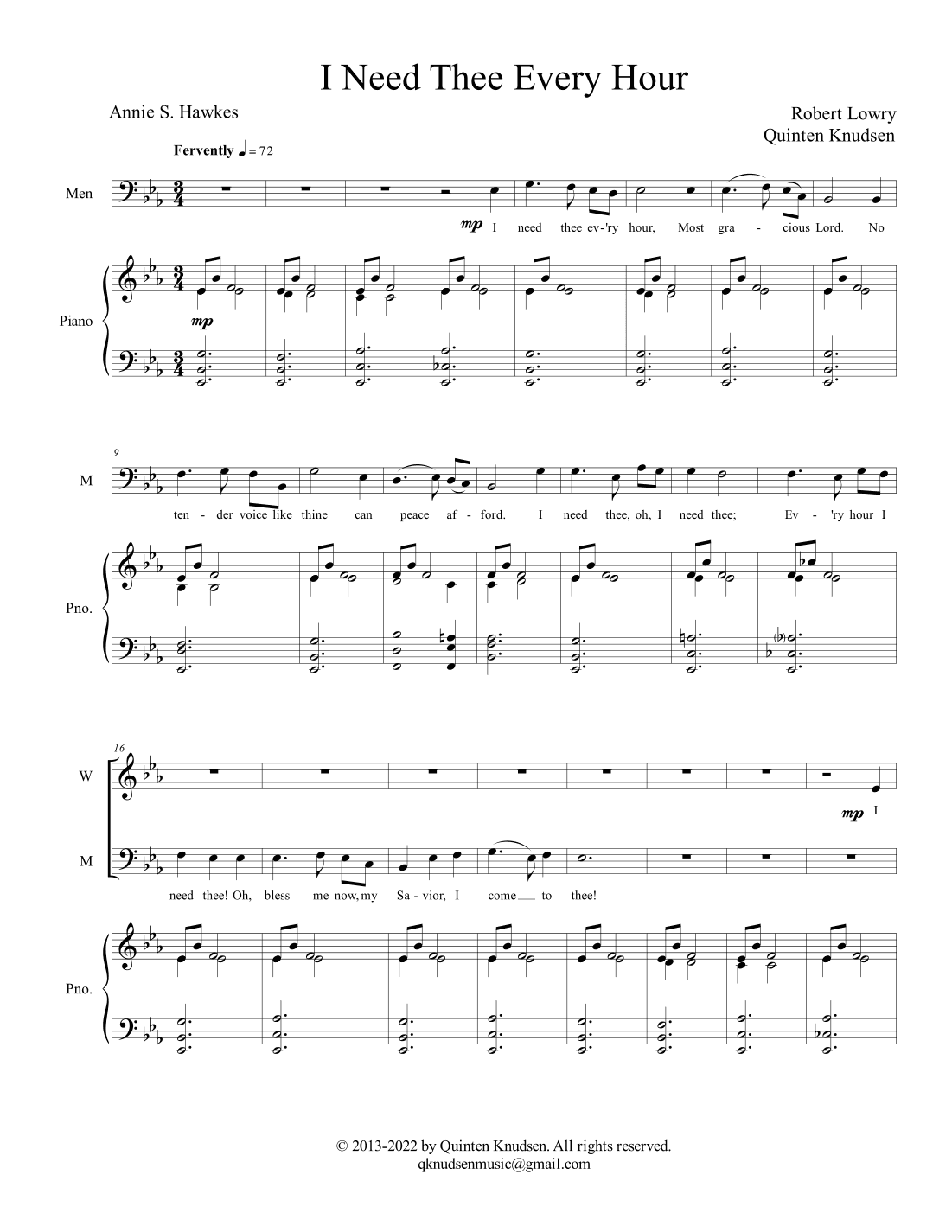 I Need Thee Every Hour (arr. Quinten Knudsen)