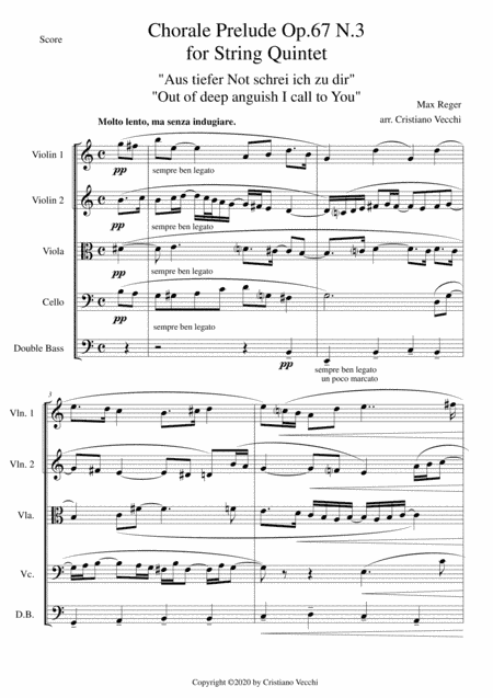 Chorale Prelude Op.67 N.3 for String Quintet (arr. Cristiano Vecchi)