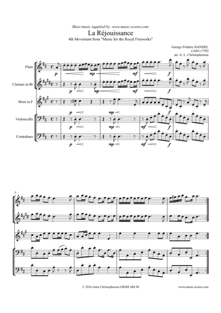 La Réjouissance - Flute, Clarinet, French Horn, Cello and Contrabass (arr. Anne Christopherson GRSM ARCM)