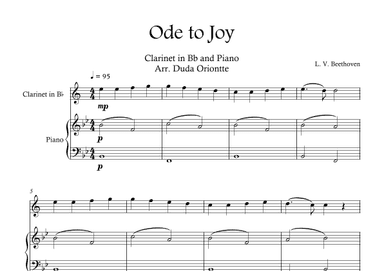 Ode the Joy ( Clarinet in Bb - Piano -  Beethoven Symphony No. 9 ) BEGINNER (arr. Duda Oriontte)