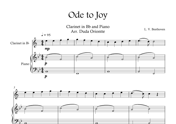 Ode the Joy ( Clarinet in Bb - Piano -  Beethoven Symphony No. 9 ) BEGINNER (arr. Duda Oriontte)