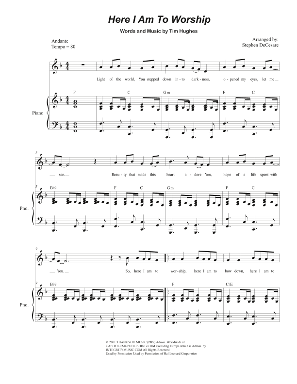 Here I Am To Worship (light Of The World) (arr. Stephen DeCesare)