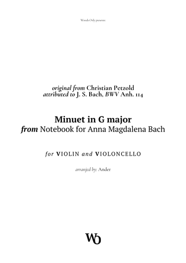 Minuet in G major by Bach for Violin and Cello Duet (arr. Ander)
