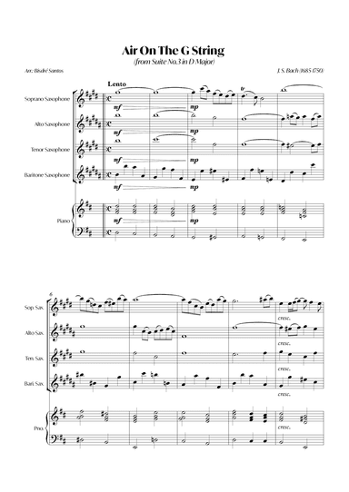 Air On The G String (from Suite No.3 in D Major) (Bach) - Sax quartet with Piano (arr. André Alberto Santos)