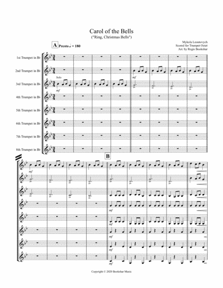Carol of the Bells (F min) (Trumpet Octet) (arr. Regis Bookshar)