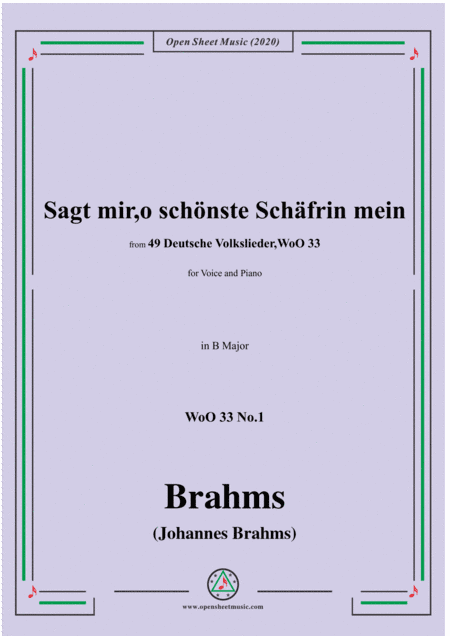 Brahms-Sagt mir,o schönste Schäfrin mein,WoO 33 No.1,in B Major,for Voice&Pno (arr. MSM)