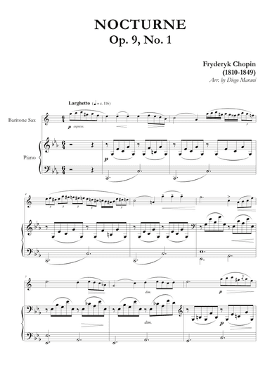 Nocturne Op. 9, No. 1 for Baritone Saxophone and Piano (arr. Diego Marani)