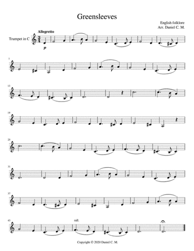 Greensleeves for C trumpet and piano (arr. Daniel C. M.)