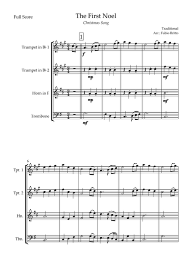 The First Noel (Christmas Song) for Brass Quartet (arr. Fabio Britto)