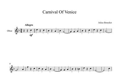 Carnival Of Venice - Julius Benedict (Oboe) (arr. Digital Book Music)