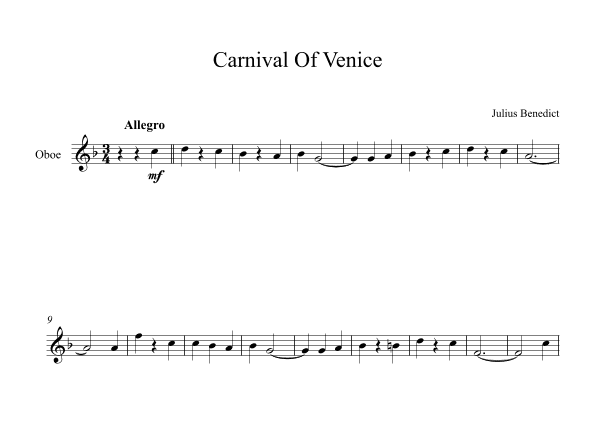 Carnival Of Venice - Julius Benedict (Oboe) (arr. Digital Book Music)