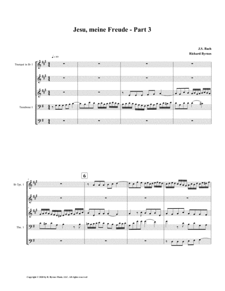 Jesu, meine Freude - Part 3, by J.S. Bach for Brass Quintet (arr. Richard Byrnes)