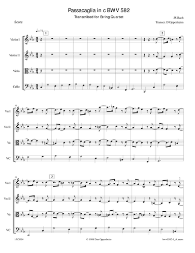 Bach: Passacaglia in c BWV 582 Arr. for String Quartet. (arr. D Oppenheim)
