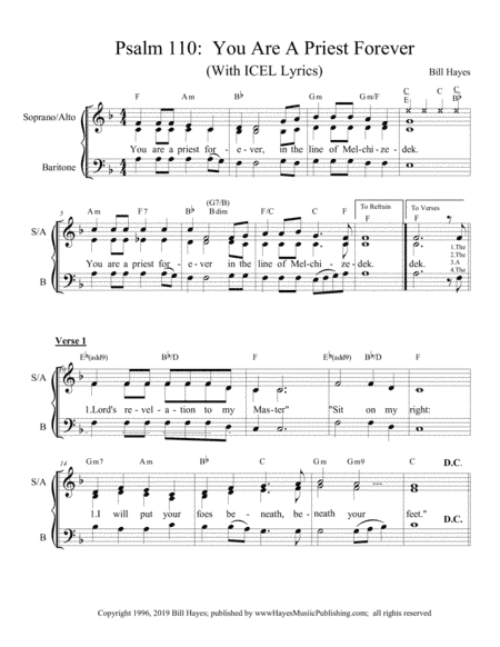 Psalm 110:  You Are A Priest Forever - SAB choral with ICEL lyrics for the Solemnity of the Body and